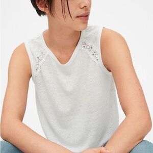 Gap Sleeveless Crochet Insert T-Shirt in Linen Jersey